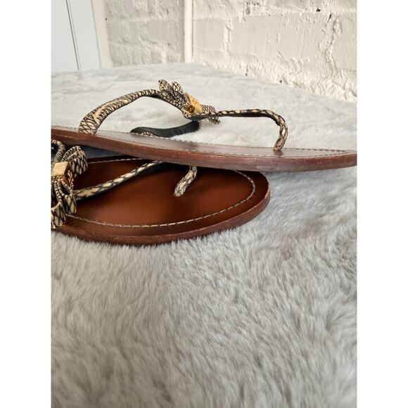 Tory Burch Bow Thong Sandals Snake Print Gold Logo Flat Flip Flops Womens 8.5 - Picture 14 of 14